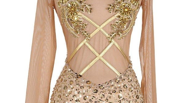 Gold sequin long sleeve mini dress new years eve outfit