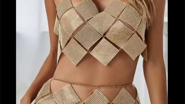 Women's sequin halter top and sequin mini skirt set