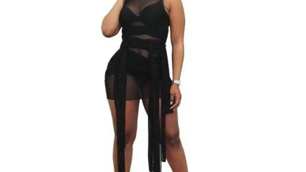 Women's black mini dress with mesh detail