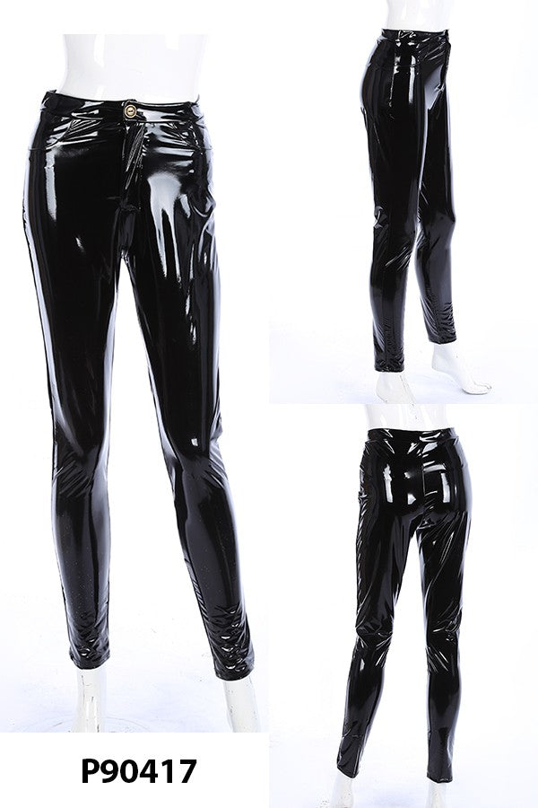 Women's Patent Faux Leather Strapless Top & Pants Set - photo 2