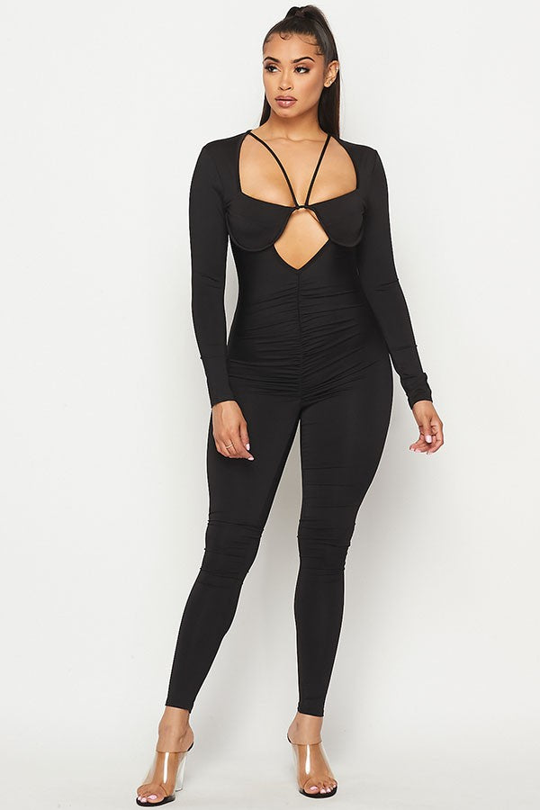 Women's Long Sleeve Keyhole Halter Fitted Jumpsuit - photo 2