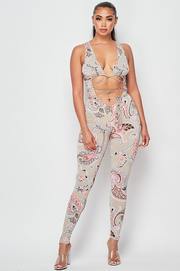 Women's Printed Sheer Mesh Bra Top & Leggings Set