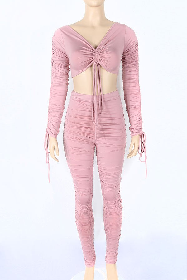 Women's Long Sleeve Crop Top & Leggings Activewear Set – Solid