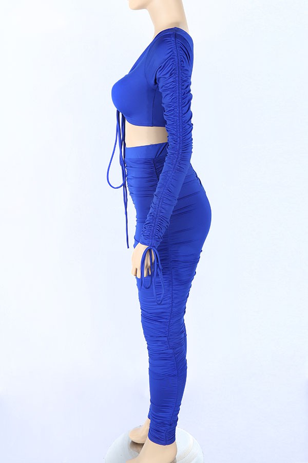 Women's Long Sleeve Crop Top & Leggings Activewear Set – Solid - photo 2