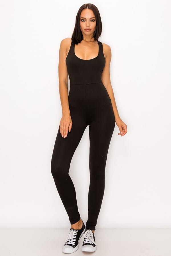 Women's Black Midnight Allure Cross Back Skinny Jumpsuit – back view