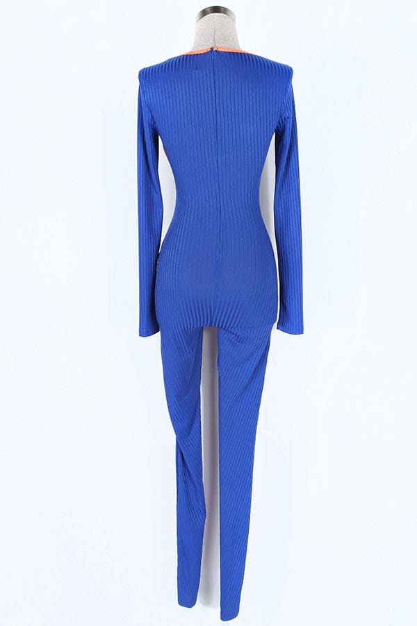 Women's Contrast Piping Long Sleeve Plunge Jumpsuit - photo 3