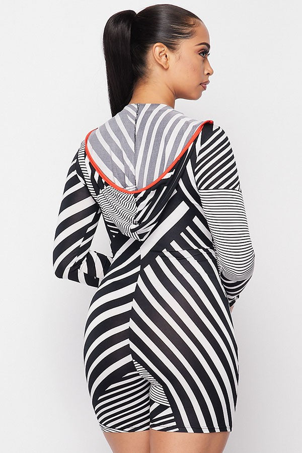 Women's Striped Hooded Long Sleeve Romper - photo 4