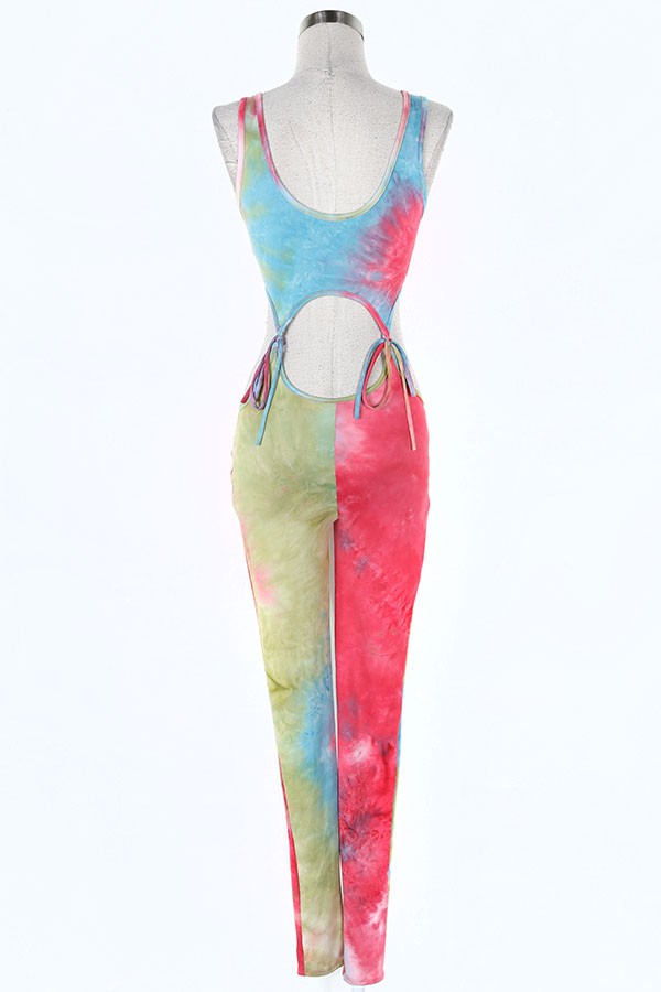 Women's Tie-Dye Sleeveless Cutout Jumpsuit - photo 3