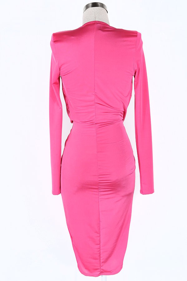 Women's pink mock neck long sleeve front cutout midi dress - photo 4