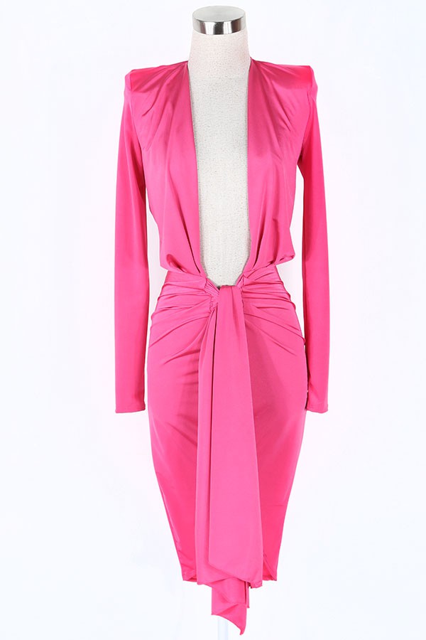 Women's pink mock neck long sleeve front cutout midi dress - photo 2