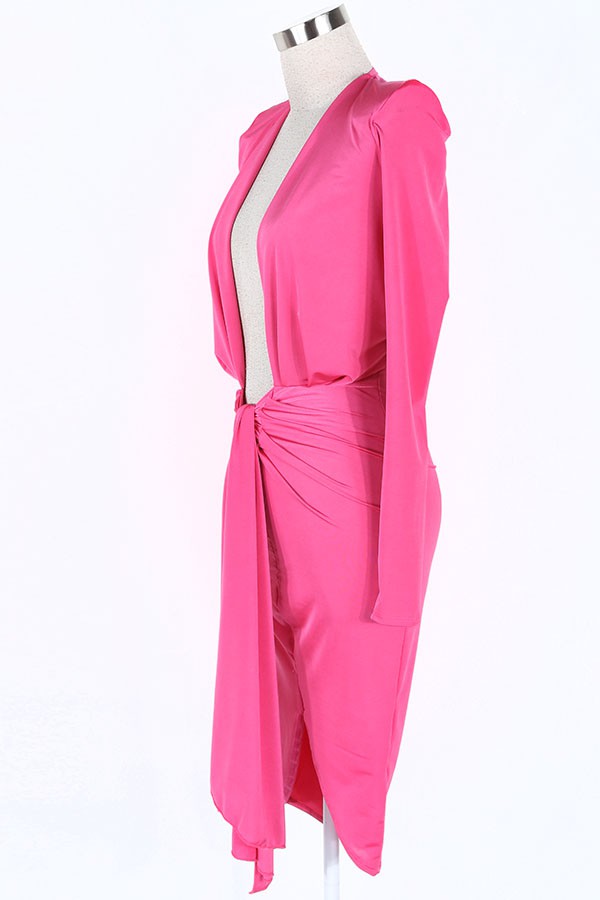 Women's pink mock neck long sleeve front cutout midi dress - photo 3