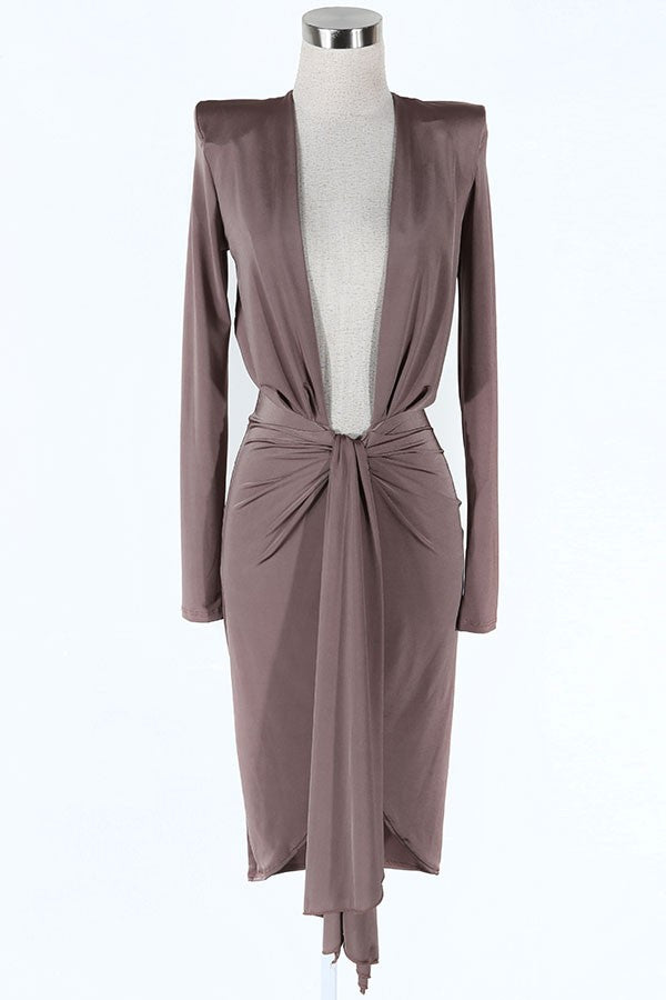 Women's mocha mock neck long sleeve front cutout midi dress - photo 3