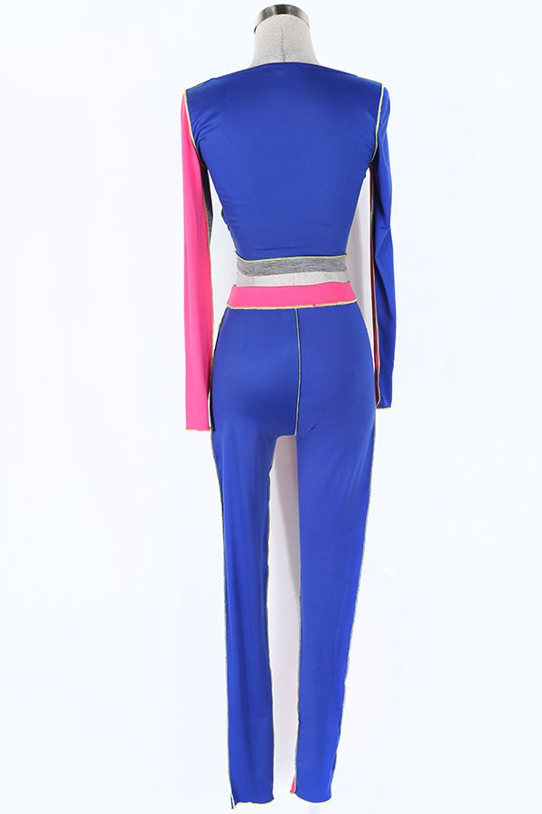 Women's Colorblock Long Sleeve Crop Top & Leggings Activewear Set - photo 3