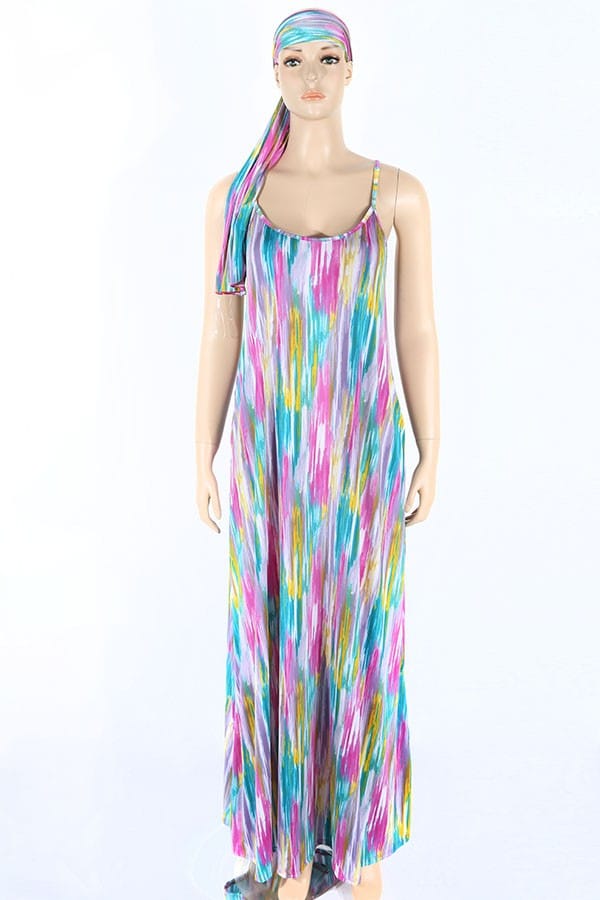 Women's Pastel Tie-Dye Halter Maxi Dress