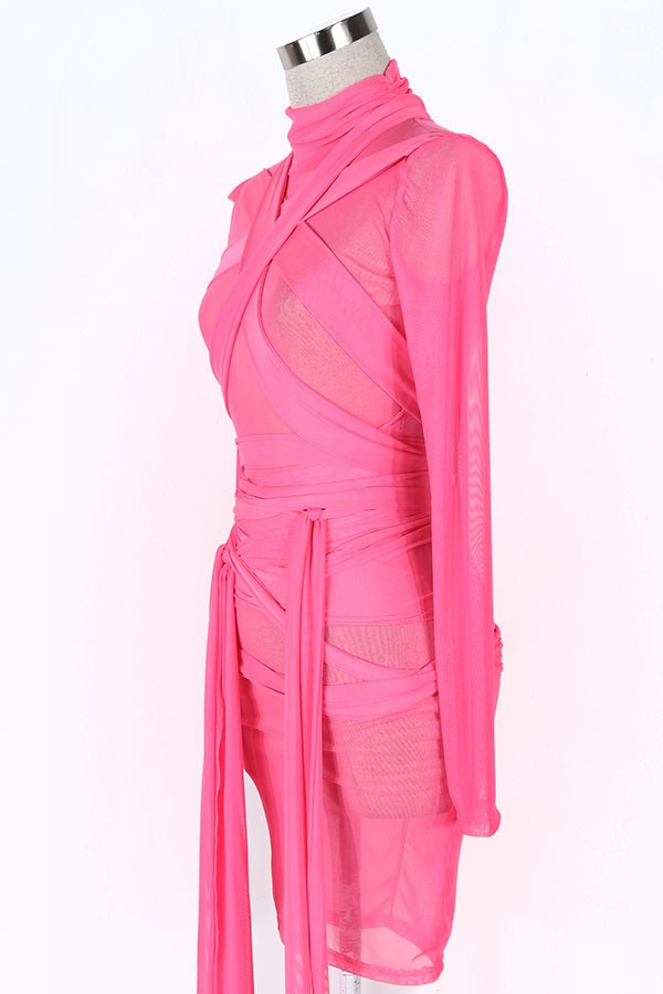 Women's Sheer Mesh Strappy Wrap Fringe Mini Dress - photo 3