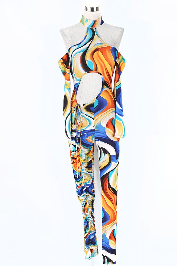 Women's Abstract Print One Shoulder Jumpsuit