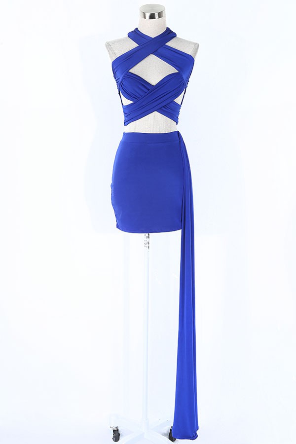 Women's royal cutout halter top and mini skirt set