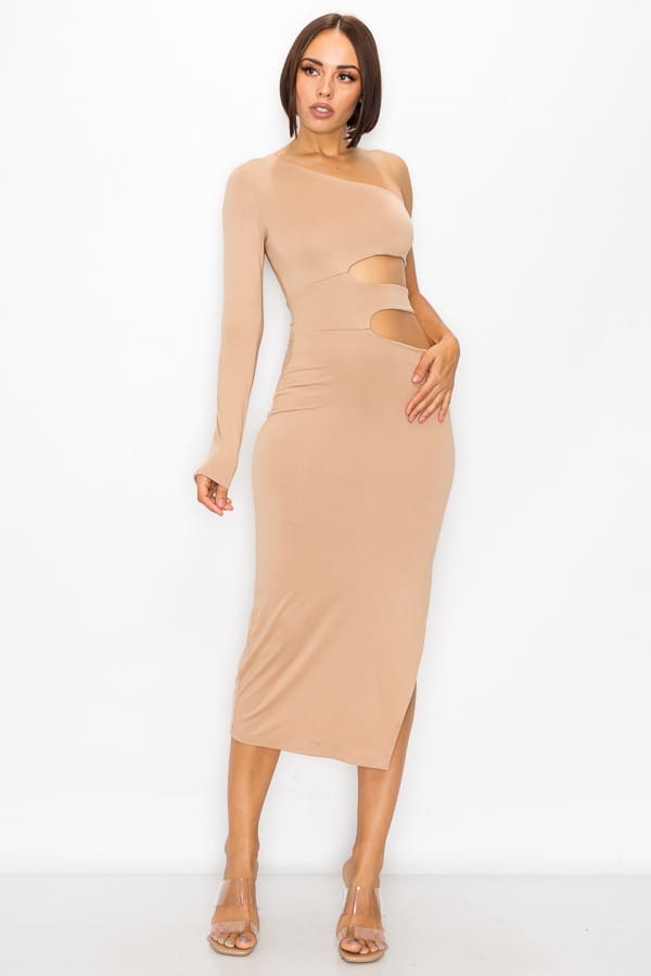 Women's One Shoulder Waist Cutout Maxi Dress – side view