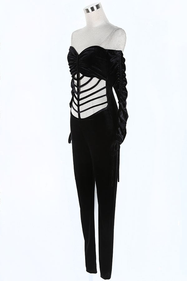 Women's Velvet Off-Shoulder Lace-Up Corset Jumpsuit - photo 2