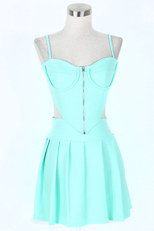 Women's mint strapless fit-and-flare skater mini dress