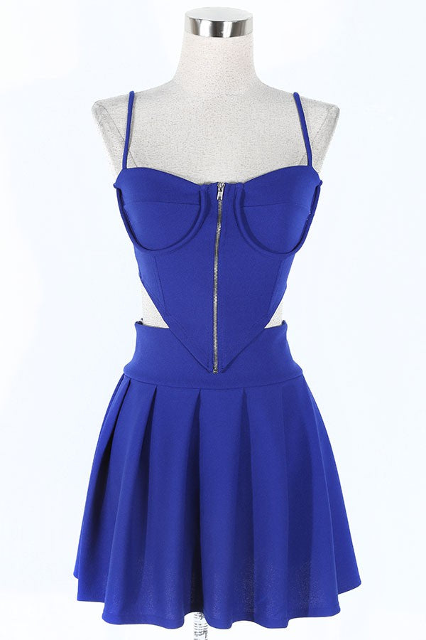 Women's royal strapless fit-and-flare skater mini dress