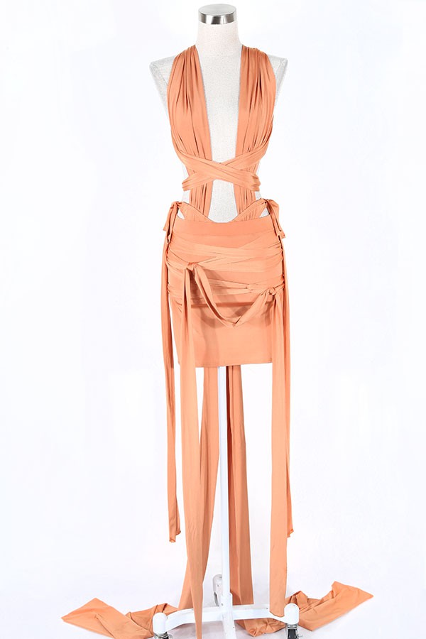 Women's Plunge Halter Wrap Top & Mini Skirt Set