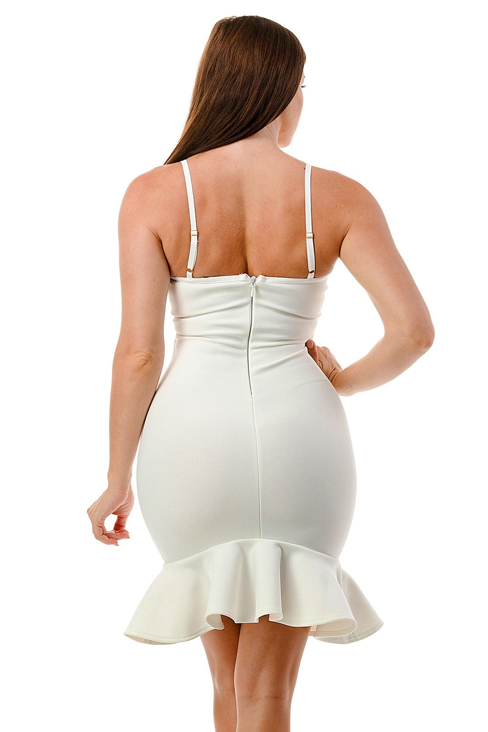 Women's white sweetheart corset mermaid-hem bandage midi dress - back