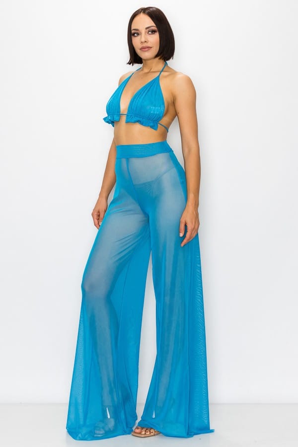Women's Turquoise Midnight Temptation Mesh Bra & Pants 2 Piece Set – front view