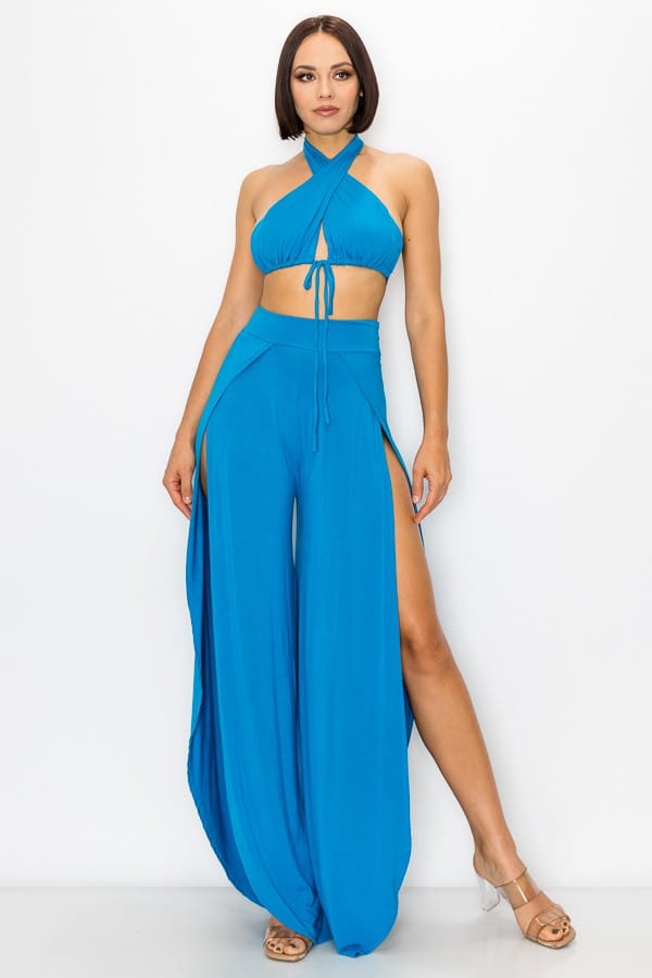 Women's Luna Drift Modal Bra Top & Side Slit Pants Set – side view