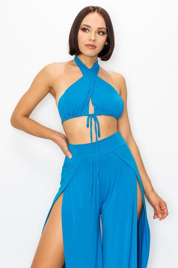 Women's Luna Drift Modal Bra Top & Side Slit Pants Set – detail view