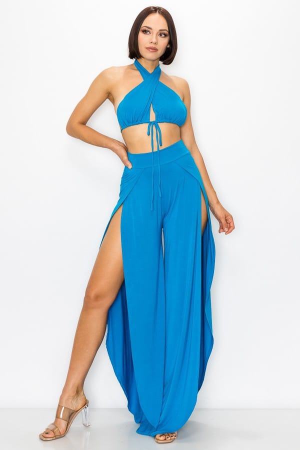 Women's Luna Drift Modal Bra Top & Side Slit Pants Set – front view