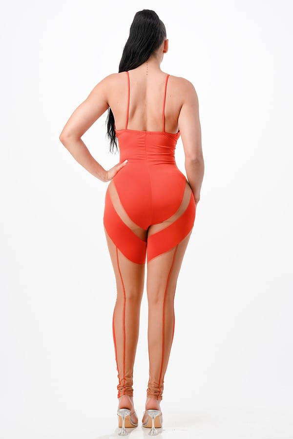 Women's Spaghetti Strap Sheer Mesh Panel Jumpsuit - photo 3