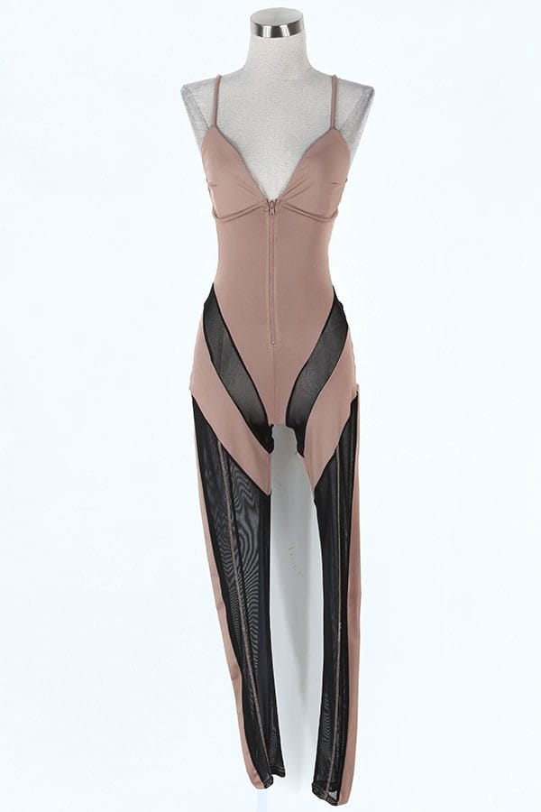Women's Spaghetti Strap Sheer Mesh Panel Jumpsuit - photo 4