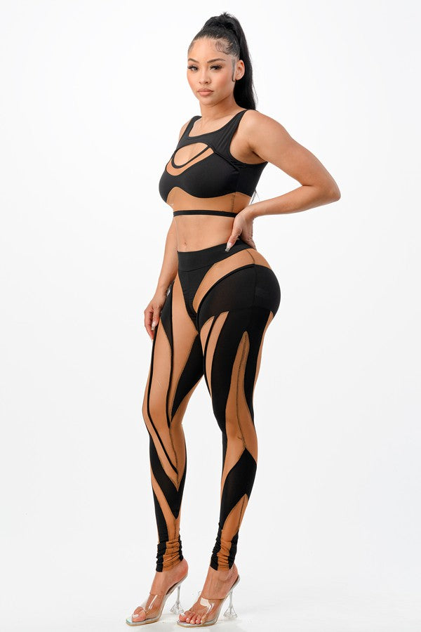 Women's Mesh Panel Bra Top & Leggings Set - photo 2