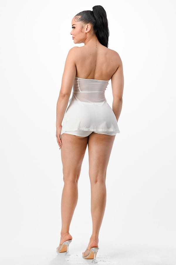 Women's white lace corset top and shorts set - photo 2