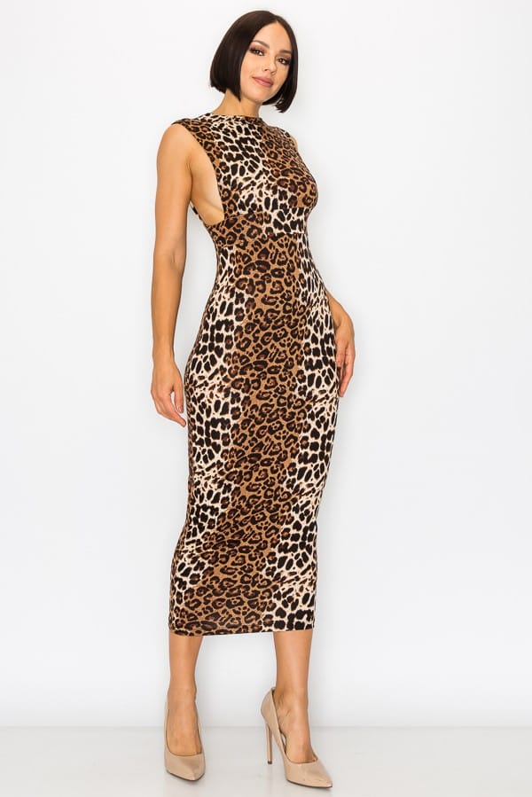 Women's Savage Allure Animal Print Slip Midi Dress – front view
