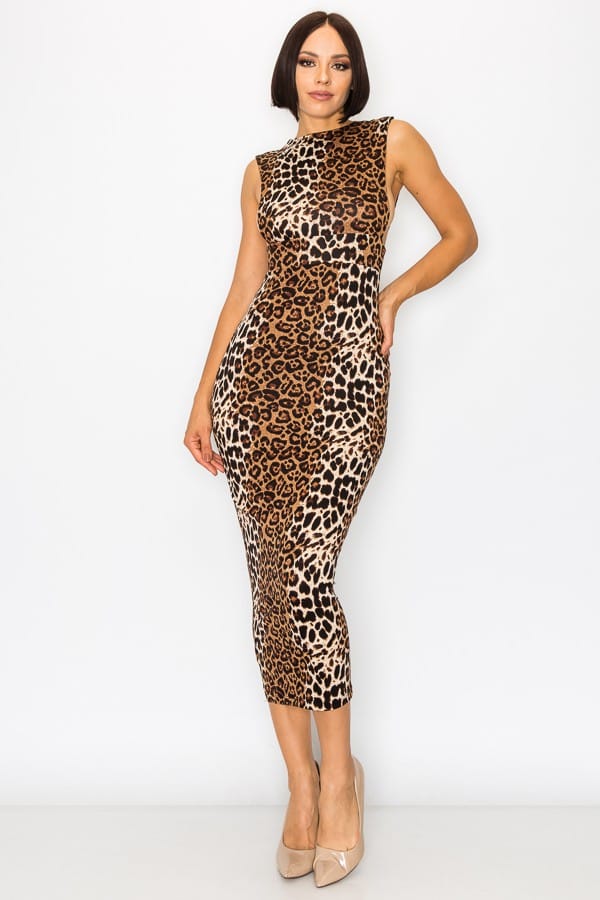 Women's Savage Allure Animal Print Slip Midi Dress – back view