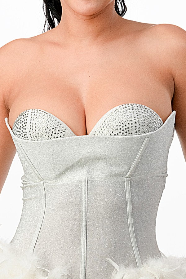 Women's white feather trim corset bustier mini dress - photo 2