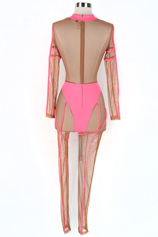 Women's Sheer Mesh Contrast Trim Halter Jumpsuit - photo 3
