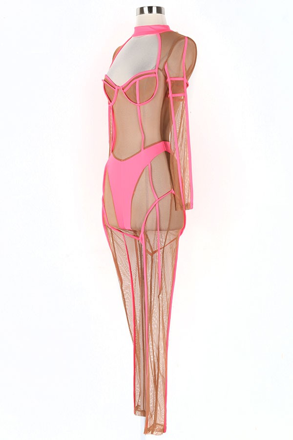 Women's Sheer Mesh Contrast Trim Halter Jumpsuit - photo 2