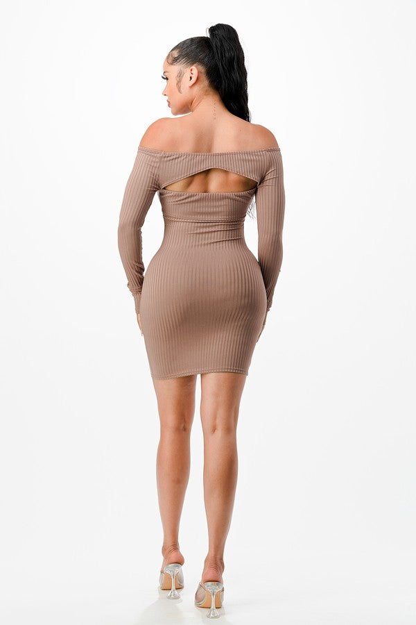 Women's Ribbed Off-Shoulder Cutout Button Front Mini Dress - photo 4