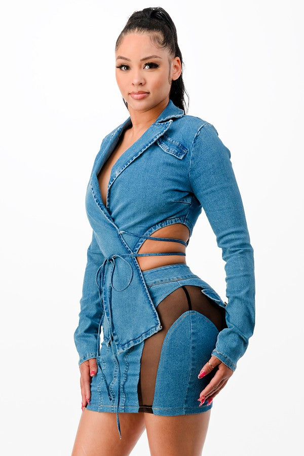 Women's Tie-Front Long Sleeve Denim Crop Shirt - photo 3
