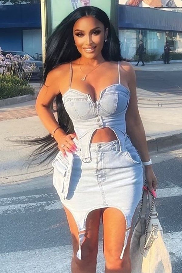 Women's Denim Bra Top & Mini Skirt Set - photo 2