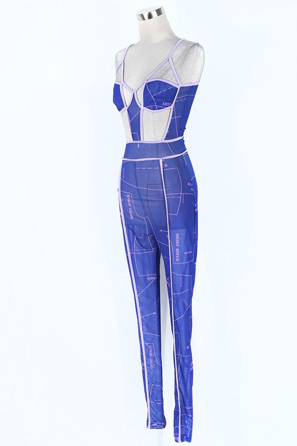 Women's Sheer Mesh Contrast Trim Bustier Jumpsuit - photo 5