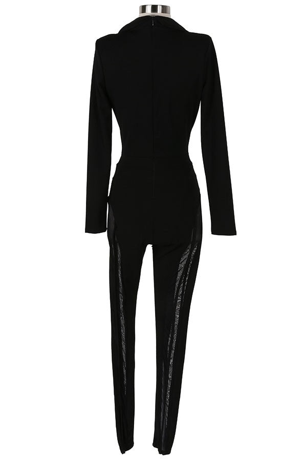 Women's Long Sleeve Crop Top & Sheer Mesh Panel Pants Set - photo 3