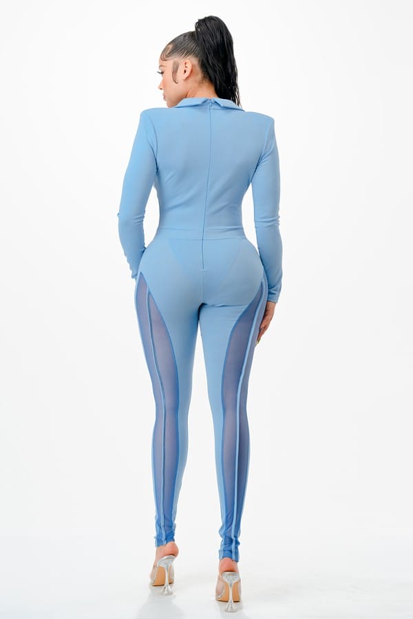 Women's Long Sleeve Crop Top & Sheer Mesh Panel Pants Set - photo 3