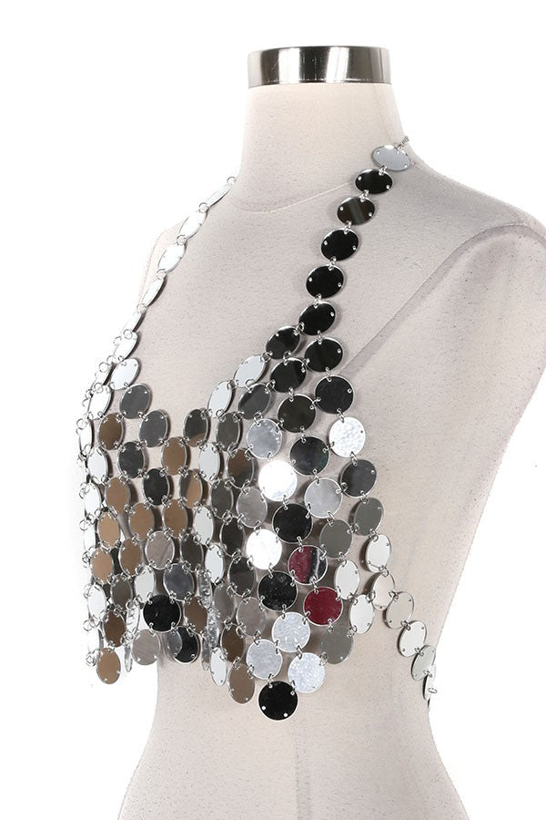 Women's Sequin Disc Halter Chain Crop Top - photo 2