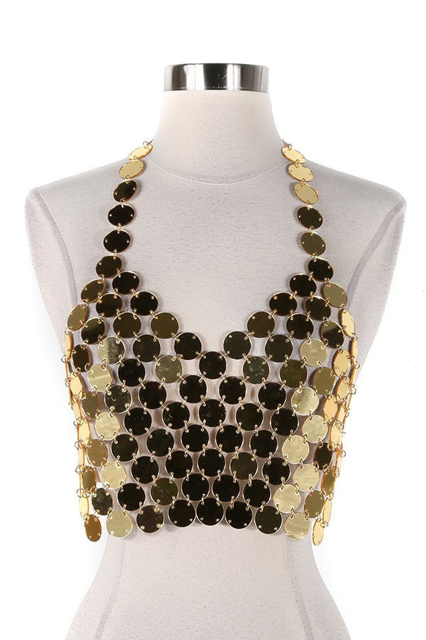 Women's Sequin Disc Halter Chain Crop Top