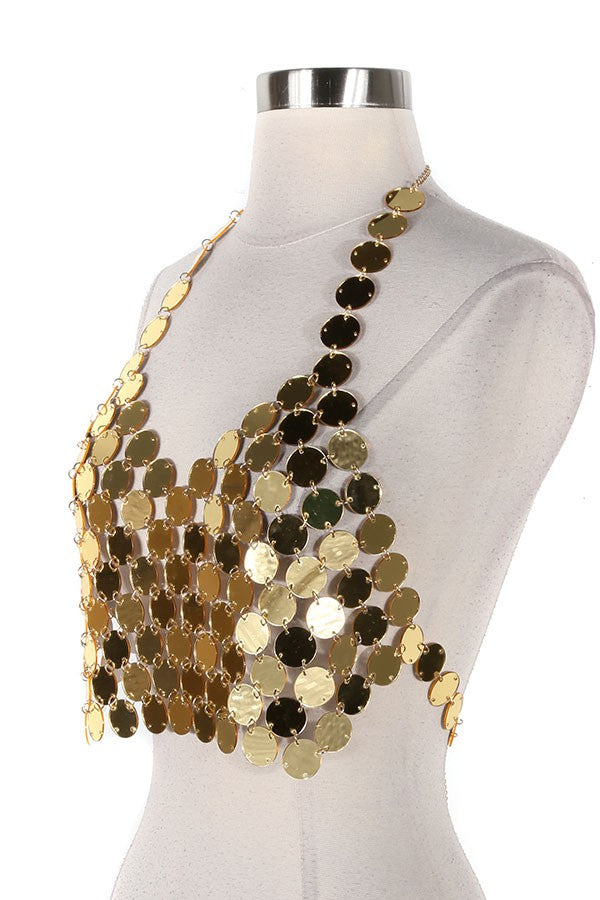 Women's Sequin Disc Halter Chain Crop Top - photo 2