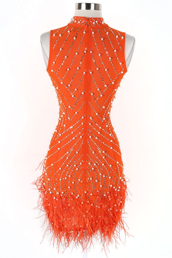 Women's Rhinestone Feather Fringe Mini Dress - photo 3